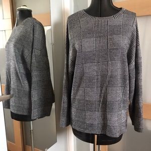 Zara Blk/Wht Plaid Crew Neck Top, L